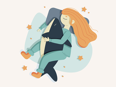 Sleepy ✨ adobe illustrator character dream girl illustration pijama pillow shark sleep sleeping sleepy star vector web woman