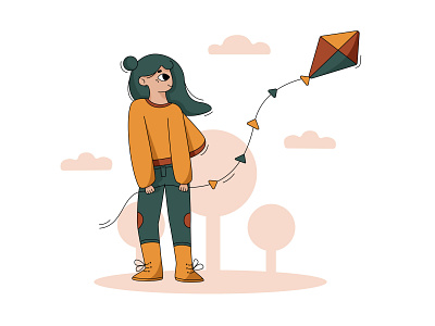 Fly a kite 🪁 adobe illustrator character girl illustration kite leisure leisure time relaxation rest summer vector web woman