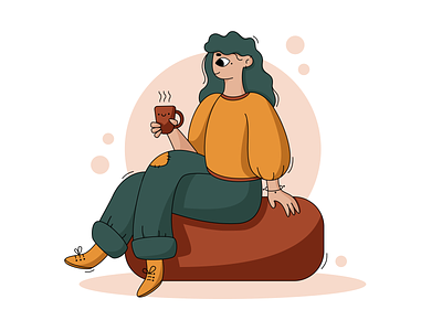 Chilling with coffee ☕️ adobe illustrator character chill chilling coffee cup girl illustration tea vector web woman