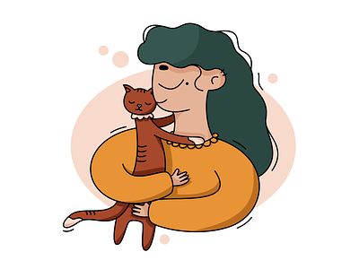 Warmth 🐈 adobe illustrator animal care cat character cuddle embrace girl illustration kitten pet vector warmth web woman