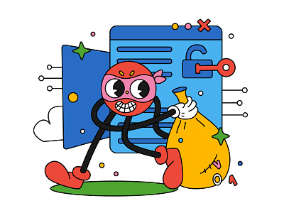 Web thief 🔒🔑 adobe illustrator cartoon character colorful data illustration information internet key lock privacy robber scam security thief traditional cartoon vector web