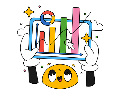 Charts and clicks 📊 adobe illustrator app character charts clicks colorful illustration marketing seo strategy traditional cartoon vector web