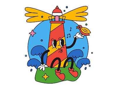 Sing 🎵 adobe illustrator bird cartoon character design illustration light lighthouse song traditional cartoon vector web