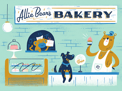 Allie Bear's Bakery Illustration anthropomorphic bakery bear dog illustration poster shop