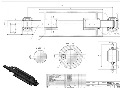 Projekt ułożyskowania wału design technical drawing