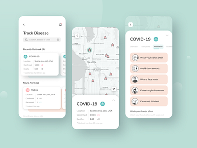 Mobile health app | Tracking disease outbreak covid 19 disease figma graphic healthcare icon illustration map medical app mobile ui segmented control tracking app ui virus