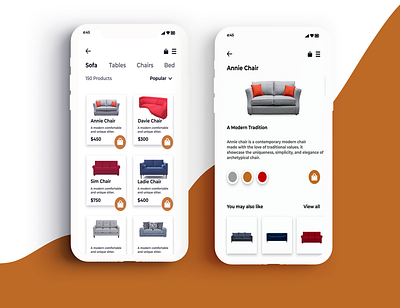 furniture app more screens. design ui ux