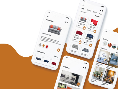 furniture app complete screen. app design illustration ui ux