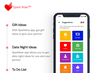 SparkNow Suggestion Screen app design minimal typography ui ux