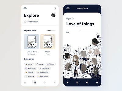 Mobile Reading App book book cover clean ebook ecommerce illustraion library library app mobile reader reading reading app reading list typography women in illustration