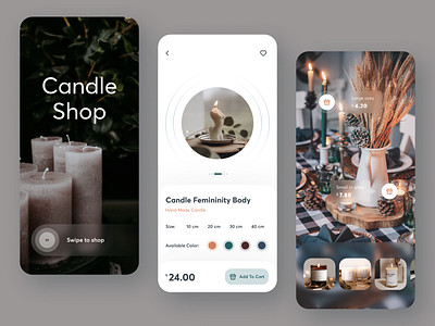 AR marketplace for home decor app ar ar app candle cart cozy e commerce e commerce app e commerce shop household market marketplace mobile mobile ui photos recognition size swipe