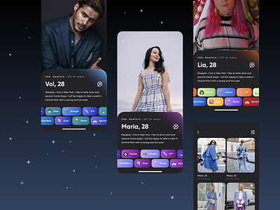 Dating App with interests for straight & lgbtq+ 🏳️‍🌈 app chips dark theme dating feed filter gender neutral gradients interests lgbt lgbtq love mobile music photoshop profile social network swipe tinder uxui