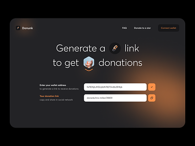 Donunk - easy way to donate to celebrities in crypto ✨✌️ bitcoin blockchain branding coin crypto cryptocurrency defi donate donations ethereum finance gradient landing logo nft token twitter ui ux web