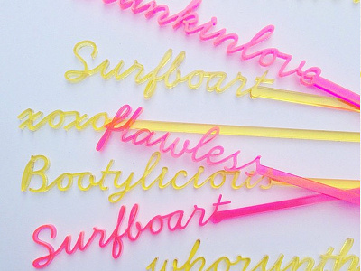 Beyonce Swizzle Sticks beyonce cocktail lasercut pink plexiglass script yellow