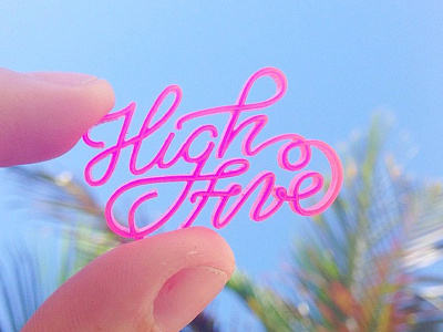 High Five calligraphy highfive lasercut lettering ligature mini pink plexiglass script