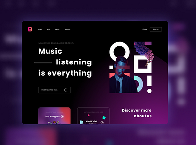 Landing page design of music library design graphic design interface design music ui ux web design