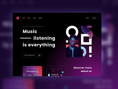 Landing page design of music library