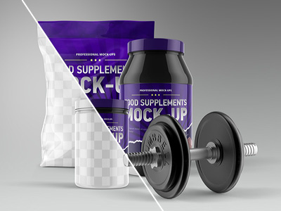 Sport Supplement Package Mock-up bag bottle fitness gym health label mockup nutrition packing sport supplement tub