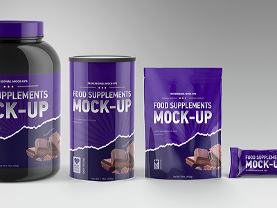 Sport Supplement Package Mock-up Vol. 2 bar branding chocolate food jar logo pouch pack sport wrap zip