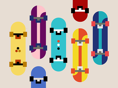 skateboards. awesome clean color cool design flat fun funky graphic design icon illustration illustrator minimal smile