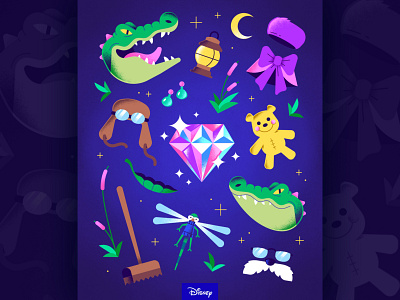 Disney · "Guess The Movie" animation character crocodile diamond disney disney art editorial freelance illustration movie pattern textures vector