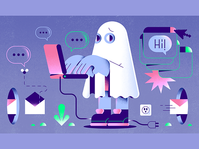 Ghosting character characterdesign computer editorial editorial illustration email enisaurus freelance ghost ghosting illustration macbook