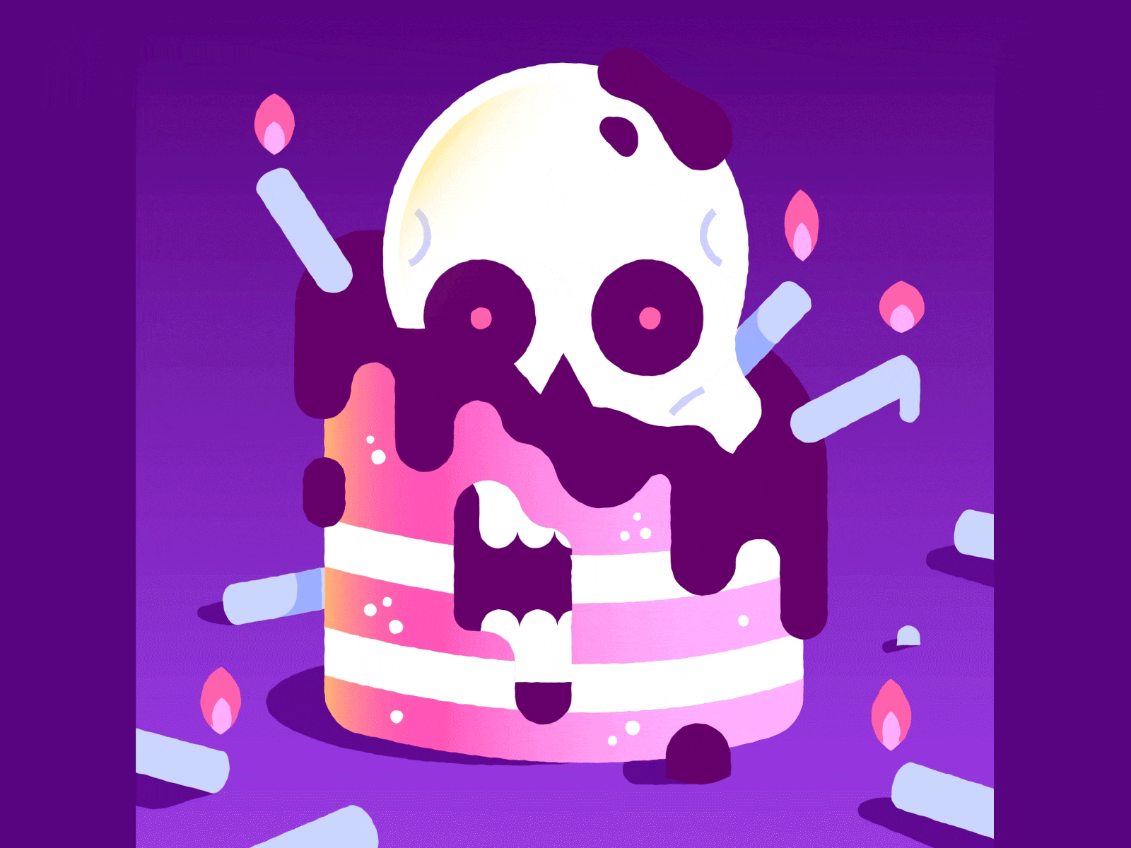 Happy Birthday To Me animation cake character editorial editorial illustration fire freelance happy birthday illustration motion motion graphics skull vector