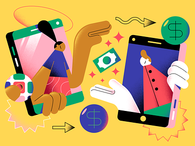 The Washington Post - Tipping app character editorial illustration money phone tipping