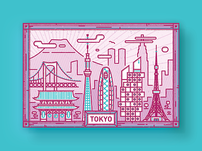 Tokyo character city enisaurus freelance greetings hire icon illustration london postcard skyline vector