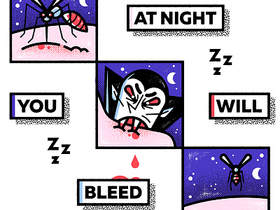 At Night, You Will Bleed dracula. bleed enisaurus halloween illustration insect monster moon mosquito nightmare vampire