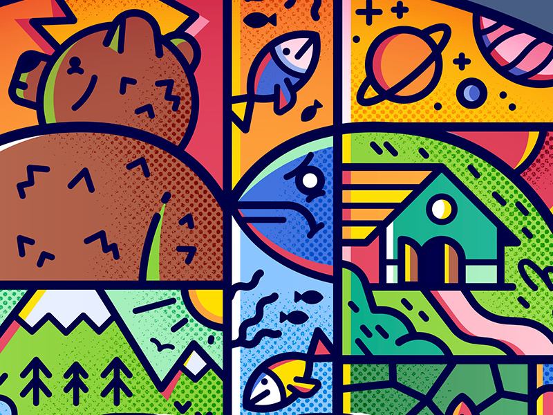 Gaea hearth woods sea mountain pattern planet fish home bear wild nature gaea