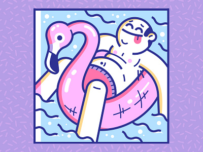 Flamingo's Daily Job bald flamingo float pool relax sea sexy summer water