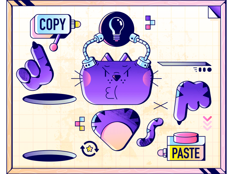 Copycats vector illustration enisaurus hire freelance thief character loading button money idea paste copy animal cat editorial blog copycats