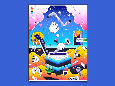 Furniture Builder allen character clouds desert divine editorial eye fire gradients hammer hands home house ikea illustration poster puzzle thunder tools vector
