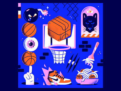 Play Hard! basketball bomb character dribbble eat editorial illustration eye fire fork gradients hand illustration jordan nike panther play sport textures vector wall