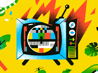 The Dumb Box character editorial fire freelance illustration leaves pattern screen textures tv vector