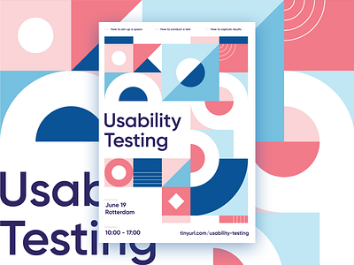Poster Usability Testing abstract blue color geometric graphic masterclass palette pink poster shape study shapes usability testing white