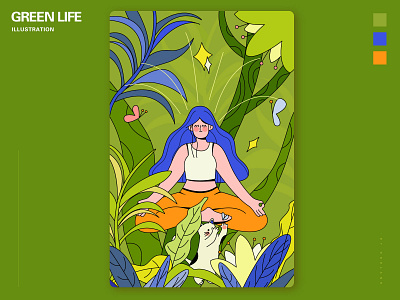 Green life 2d branding illustration relax ui yoga 健康 插画 植物 绿色 色彩 艺术 花 设计