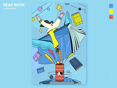 wisdom 2d illustration ui 书籍 插画 色彩 艺术 蓝色 设计 读书 阅读