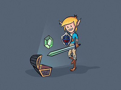 Link grabs the green rupee ! characters hyrule shield illustration legend of zelda link master sword thicc lines video games