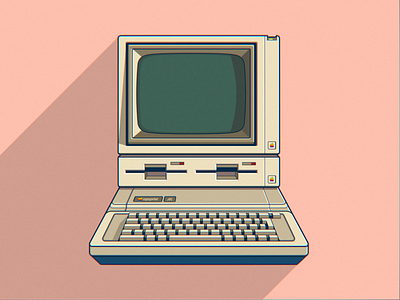 Apple II Model E 8-bit Microcomputer aesthetic apple computer classic hardware flat design nerdy retrowave vector illustration