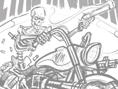 That's Unpossible! #wip drawing illustration motorcycle shotgun skeleton sketch yeti zombie