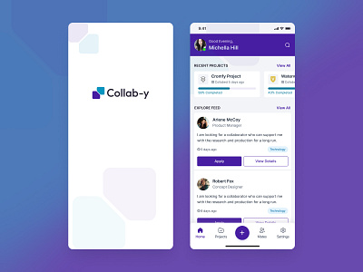 Collab-y: Home Concept collaborators design inspiration minimal mobile app project recent