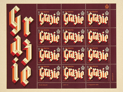 "Grazie" Stamp design illustration lettering stamps type typo typography vector