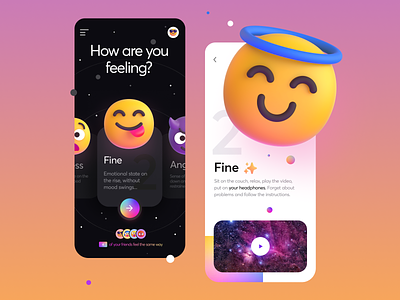 Cosmo - Meditation App 3d android android mobile application android mobile design app application clean colors design emoji figma ios ios app ios app design ios mobile design meditate meditation mobile ui