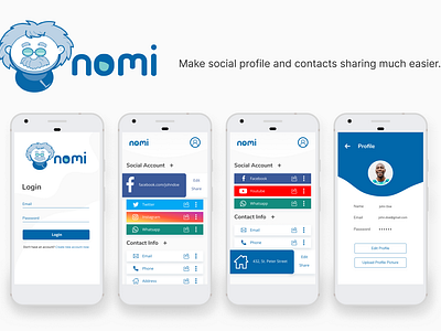 Nomi business business card business card design lifestyle mobile app mobile app design mobile application mobile application design mobile ui mockup poster social media social network ui ui ux ui design uiux user inteface user interface design utility