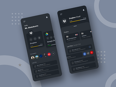 Dropbox ☁ cloud DARK theme app design (UI Design) app design ui design android app
