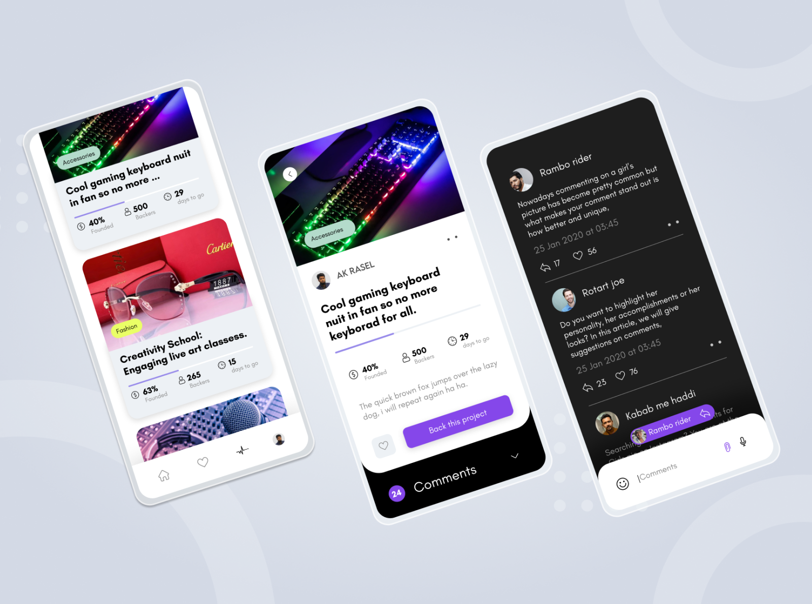 Unique app post, post view and comment page design (UI Design) by Rasel