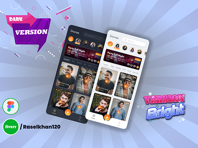 Social media type app main Screen Bright and Dark #UI #UX design