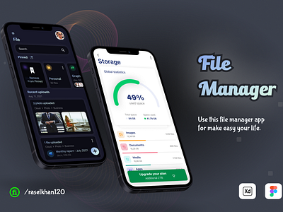 File Manager app UI/UX with Minimal Design | Dark & Bright Theme